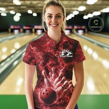 Load image into Gallery viewer, Custom Red Fire Flame Bowling Women Polo Tournament Shirt, Team Bowling Jerseys IPHW11103
