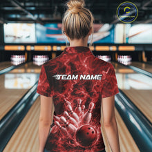 Load image into Gallery viewer, Custom Red Fire Flame Bowling Women Polo Tournament Shirt, Team Bowling Jerseys IPHW11103
