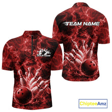 Load image into Gallery viewer, Custom Red Fire Flame Bowling Men Quarter-Zip Tournament Shirt, Team Bowling Jerseys IPHW11103