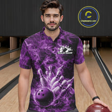 Load image into Gallery viewer, Custom Purple Fire Flame Bowling Men Polo Tournament Shirt, Team Bowling Jerseys IPHW11105