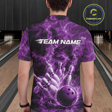 Load image into Gallery viewer, Custom Purple Fire Flame Bowling Men Polo Tournament Shirt, Team Bowling Jerseys IPHW11105