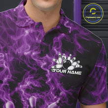 Load image into Gallery viewer, Custom Purple Fire Flame Bowling Men Polo Tournament Shirt, Team Bowling Jerseys IPHW11105