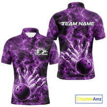 Load image into Gallery viewer, Custom Purple Fire Flame Bowling Men Polo Tournament Shirt, Team Bowling Jerseys IPHW11105