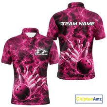 Load image into Gallery viewer, Custom Pink Fire Flame Bowling Men Polo Tournament Shirt, Team Bowling Jerseys IPHW11106