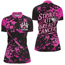 Load image into Gallery viewer, Black And Pin Strike Out Breast Cancer Pink Ribbon Custom Breast Cancer Ladies Bowling Shirt IPHW7049