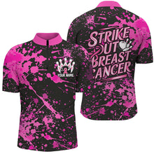 Load image into Gallery viewer, Black And Pin Strike Out Breast Cancer Pink Ribbon Custom Breast Cancer Bowling Shirts For Men IPHW7049