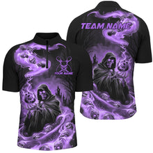 Load image into Gallery viewer, Black And Purple Grim Reaper Custom Halloween Bowling Team Shirts For Men, Bowling Gifts IPHW7613