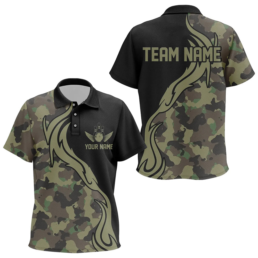 Military Green Camo Custom Army Bowling Team Shirts, Bowling League Shirts For Kid IPHW5515