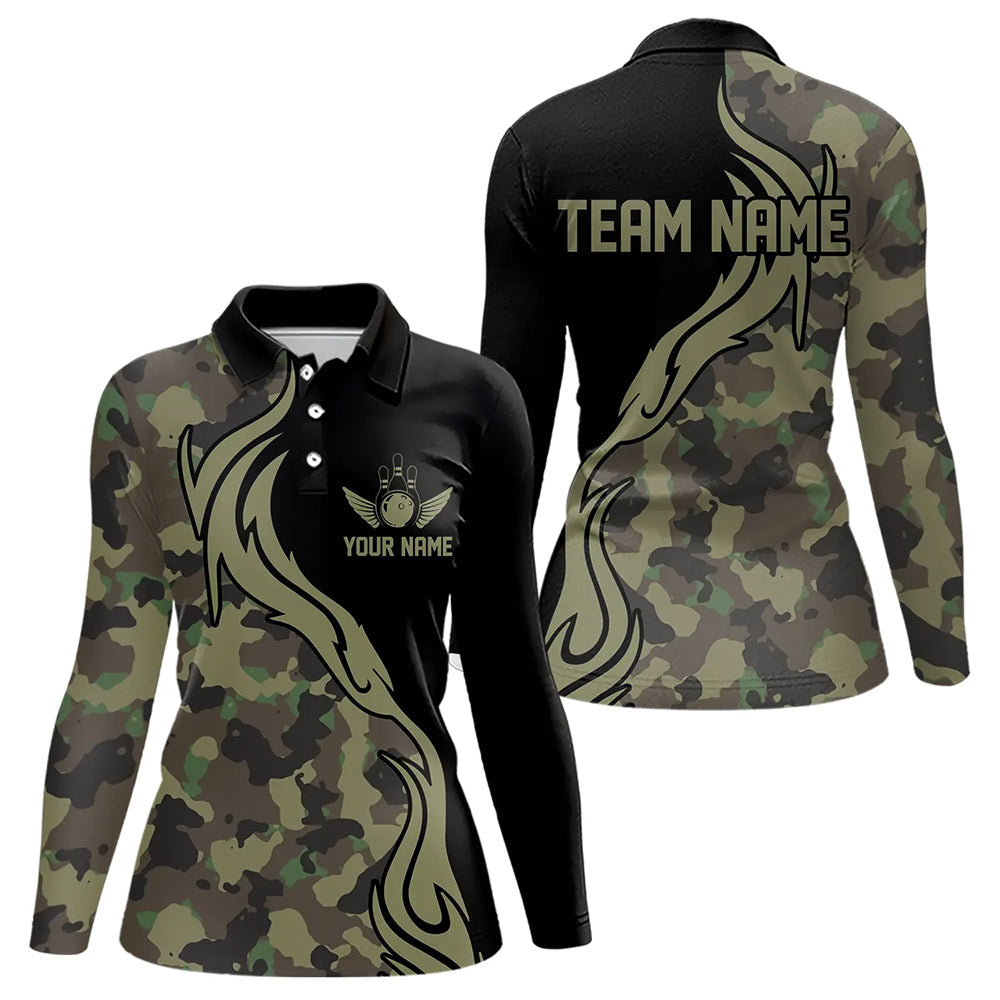 Military Green Camo Custom Army Bowling Team Shirts, Bowling League Shirts For Women IPHW5515