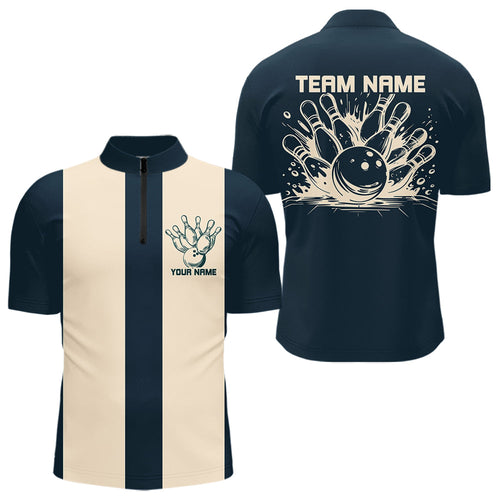 Custom Green Striking Bowling Quarter-Zip Shirts For Men, Classic Vintage Bowling Shirts IPHW8282