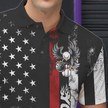 Load image into Gallery viewer, Custom Red Thin Line American Flag Eagle Bowling Men Polo Shirts, Patriotic US Bowling Shirt IPHW8736