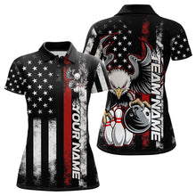 Load image into Gallery viewer, Custom Red Thin Line American Flag Eagle Bowling Women Polo Shirts, Patriotic US Bowling IPHW8736