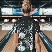 Load image into Gallery viewer, Custom Green Thin Line American Flag Eagle Bowling Women Polo Shirts, Patriotic US Bowling IPHW8737