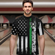 Load image into Gallery viewer, Custom Green Thin Line American Flag Eagle Bowling Men Quarter-Zip Shirts, Patriotic US Bowling IPHW8737