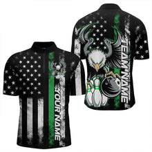 Load image into Gallery viewer, Custom Green Thin Line American Flag Eagle Bowling Men Quarter-Zip Shirts, Patriotic US Bowling IPHW8737