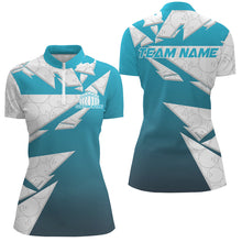 Load image into Gallery viewer, Custom White And Blue Bowling Team Women Quarter-Zip Shirt, Bowling Ball Pattern Outfit IPHW8741