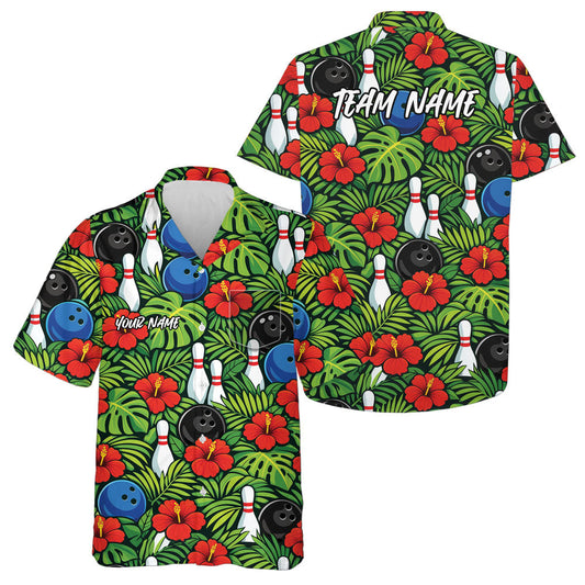 Custom Tropical Leaves And Hibiscus Flower Summer Vibe Hawaiian Bowling Team Shirts IPHW10828