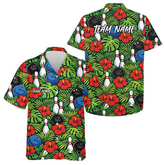 Custom Tropical Leaves And Hibiscus Flower Summer Vibe Hawaiian Bowling Team Shirts IPHW10828