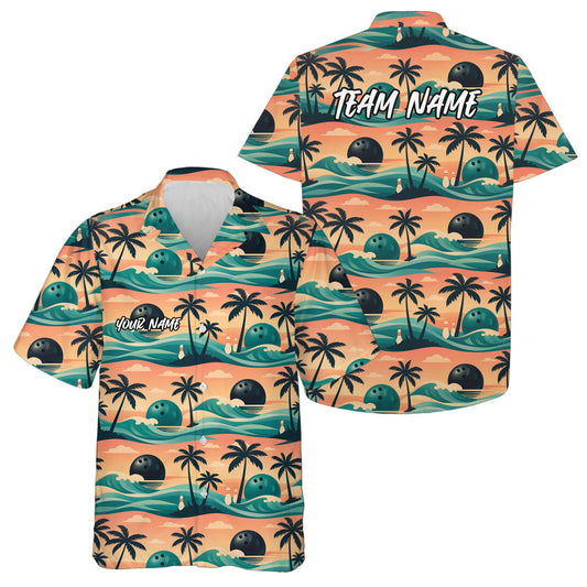 Custom Summer Vibe Ocean And Palm Tree Bowling Hawaiian Team Shirt IPHW10830