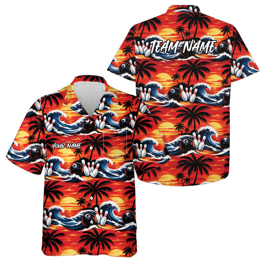 Custom Palm Tree And Sunset Scene Bowling Hawaiian Shirts For Men And Women Summer Outfit IPHW10833