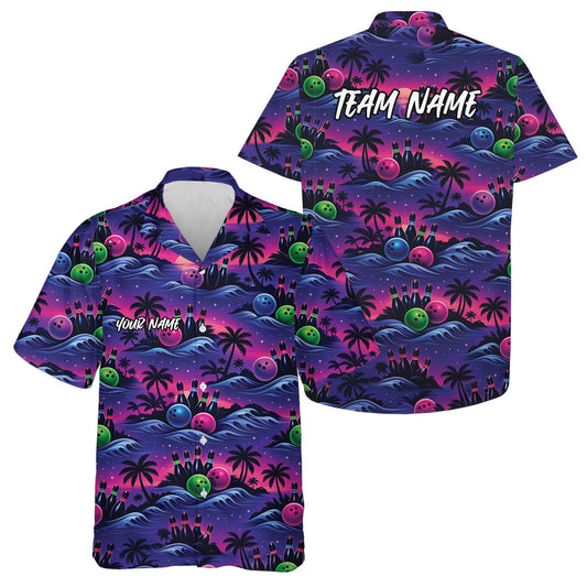 Custom Summer Vibe Ocean And Palm Tree Bowling Hawaiian Team Shirt IPHW10836