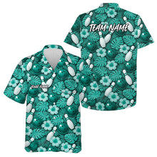 Load image into Gallery viewer, Custom Blue Tropical Leaves And Hibiscus Flower Hawaiian Bowling Shirts For Men And Women IPHW10849