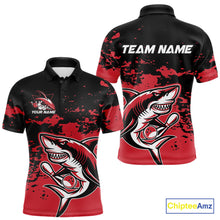 Load image into Gallery viewer, Custom Black And Red Camo Shark Bowling Team Men Polo Shirts, Bowling Tournament Shirt IPHW8995