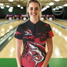 Load image into Gallery viewer, Custom Black And Red Camo Shark Bowling Women Quarter-Zip Shirt, Bowling Tournament Shirt IPHW8995