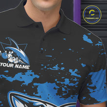 Load image into Gallery viewer, Custom Black And Blue Camo Shark Bowling Team Men Polo Shirts, Bowling Tournament Shirt IPHW8996