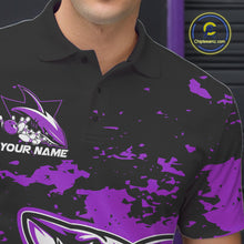 Load image into Gallery viewer, Custom Black And Purple Camo Shark Bowling Team Men Polo Shirts, Bowling Tournament Shirt IPHW8997