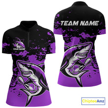 Load image into Gallery viewer, Custom Black And Purple Camo Shark Bowling Women Quarter-Zip Shirt, Tournament Shirt IPHW8997
