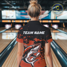 Load image into Gallery viewer, Custom Black And Ornage Camo Shark Bowling Women Polo Shirts, Bowling Tournament Shirt IPHW8998