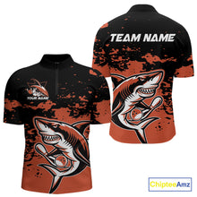 Load image into Gallery viewer, Custom Black And Ornage Camo Shark Bowling Team Men Quarter-Zip Shirts, Bowling Tournament Shirt IPHW8998