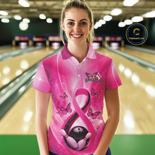 Load image into Gallery viewer, Custom Hope Pink Ribbon Butterfly Bowling Women Team Shirt,Breast Cancer Bowling Shirt IPHW11117