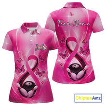 Load image into Gallery viewer, Custom Hope Pink Ribbon Butterfly Bowling Women Team Shirt,Breast Cancer Bowling Shirt IPHW11117