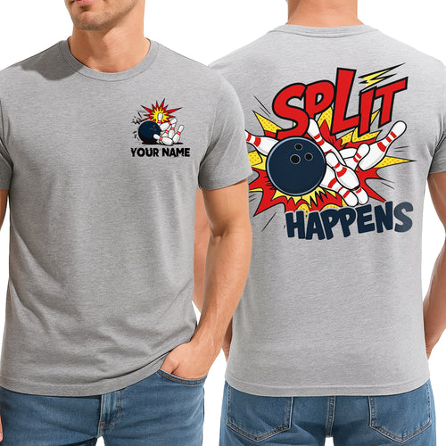 Personalized Split Happens Bowling T-Shirts For Men, Strike Design IPHW9051