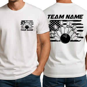 Custom American Flag US Bowling T-Shirts For Men, Patriotic Bowling Shirt IPHW9053