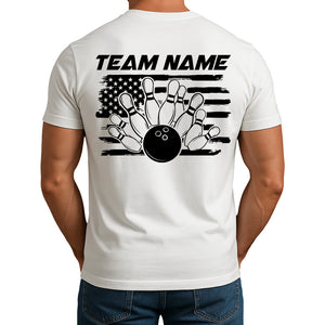 Custom American Flag US Bowling T-Shirts For Men, Patriotic Bowling Shirt IPHW9053