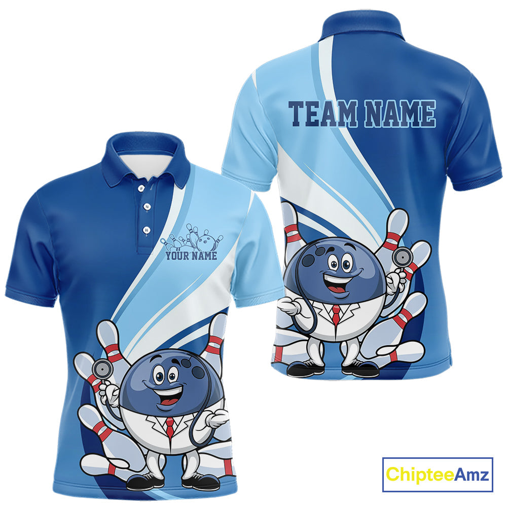 Custom Blue Doctor Bowling Polo Shirts For Men, Funny Doctor Bowling Jerseys IPHW9239