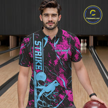 Load image into Gallery viewer, Custom Blue And Pink Strike Bowling Polo Team Shirts For Men, Strike Bowling Jersey IPHW9242