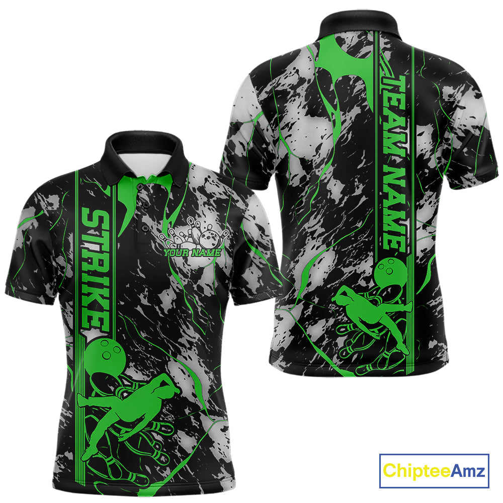 Custom Green And Gray Camo Strike Bowling Polo Team Shirts For Men, Strike Bowling Jersey IPHW9243