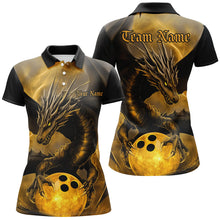 Load image into Gallery viewer, Black And Gold Custom Dragon Bowling Shirts For Women, Dragon Bowling League Shirts Outfits IPHW7308