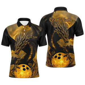 Black And Gold Custom Dragon Bowling Shirts For Men, Dragon Bowling League Shirts Outfits IPHW7308