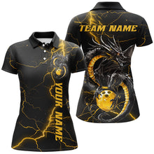 Load image into Gallery viewer, Black And Gold Custom Dragon Bowling Shirts For Women, Dragon Bowling League Shirts Outfits IPHW7309