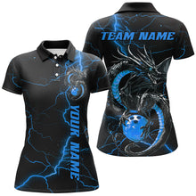 Load image into Gallery viewer, Black And Blue Custom Dragon Bowling Shirts For Women, Dragon Bowling League Shirts Outfits IPHW7311