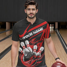 Load image into Gallery viewer, Custom Black And Red Flame Bowling Team Polo Shirts For Men, Fire Bowling League Shirt IPHW8768