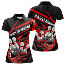 Load image into Gallery viewer, Custom Black And Red Flame Bowling Team Polo Shirts For Women, Fire Bowling League Shirt IPHW8768