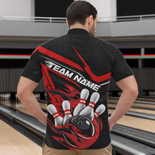 Load image into Gallery viewer, Custom Black And Red Flame Bowling Team Quarter-Zip Shirts For Men, Fire Bowling League Shirt IPHW8768