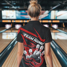 Load image into Gallery viewer, Custom Black And Red Flame Bowling Team Women Quarter-Zip Shirts, Fire Bowling League Shirt IPHW8768