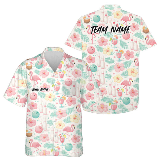 Custom Pastel Tone Tropical Plants And Flamingo Summer Vibe Bowling Hawaiian Shirts IPHW10862